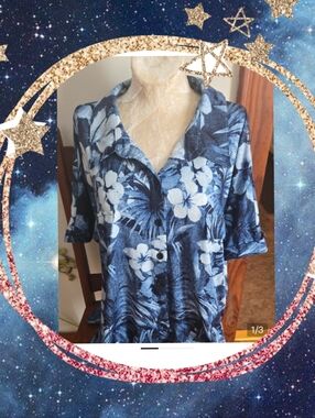 Nwt Cocomo Blue Floral Button-Front Women's Shirt Size 3x